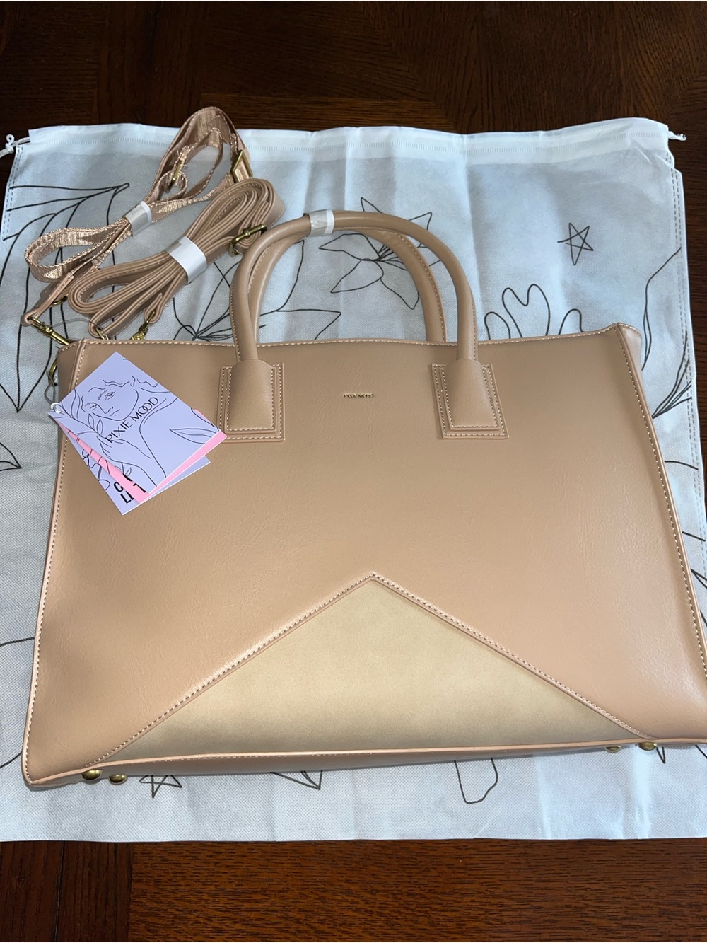 Pixie Mood Blush Beige Tote with Gold Trim